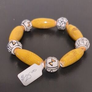 Yellow and White Handmade Beaded Bracelet Wrist Size 7